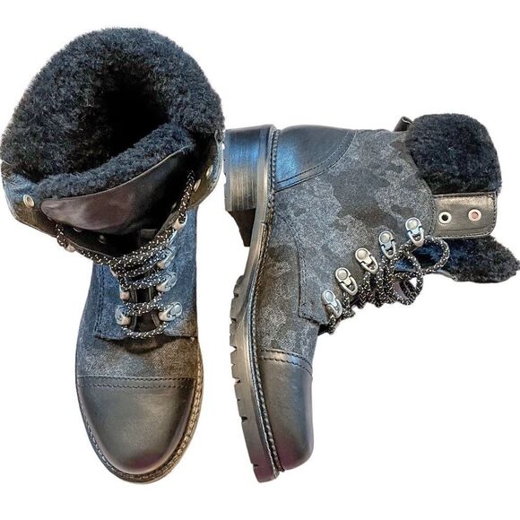 Frye Samantha Camo Hiker Combat Boots Shearling - Picture 1 of 9